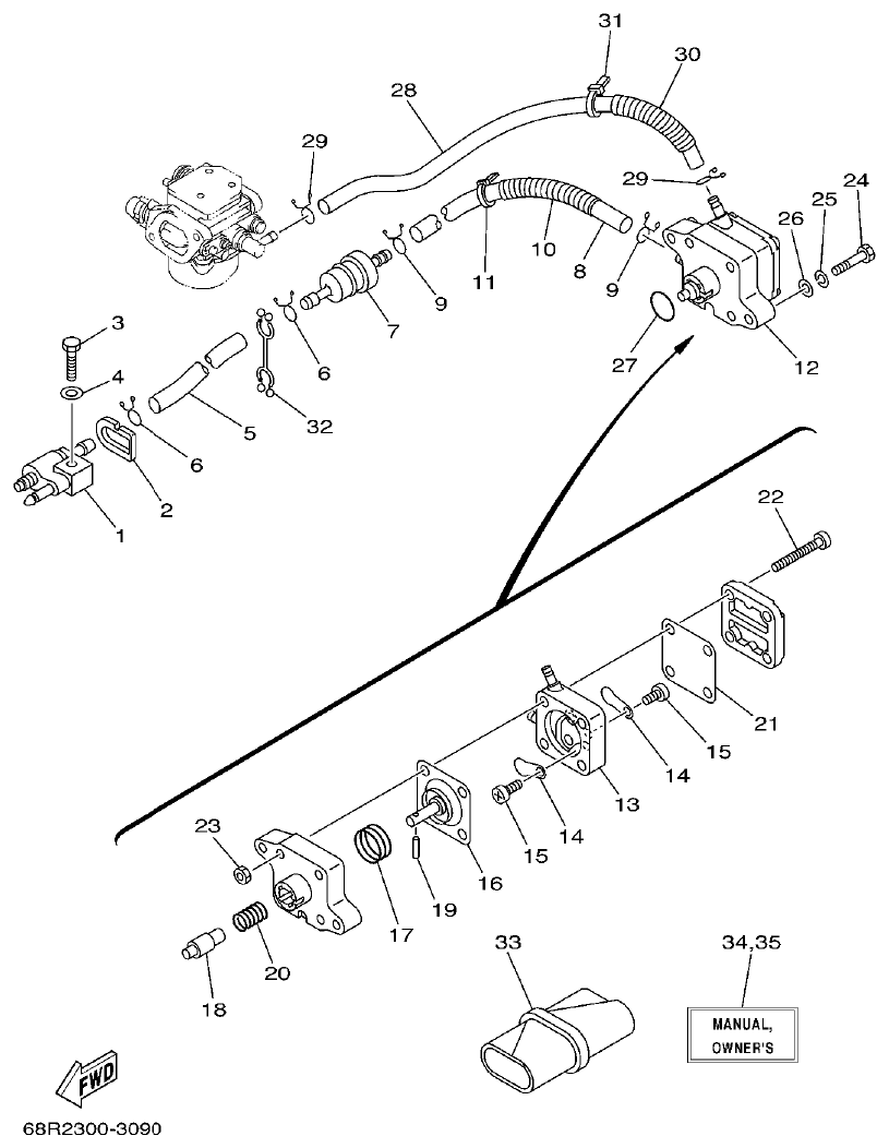 Yamaha F6A, F6B, F8C FUEL parts diagram